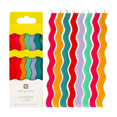 Colourful Tall Wavy Happy Birthday Candles - 12 Pack: