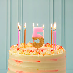 Pink & Gold Glitter Birthday Number Candle - 5