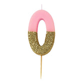 Pink & Gold Glitter Birthday Number Candle - 0