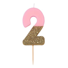 Pink & Gold Glitter Birthday Number Candle - 2