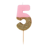 Pink & Gold Glitter Birthday Number Candle - 5