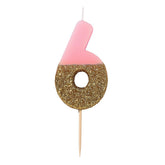Pink & Gold Glitter Birthday Number Candle - 6