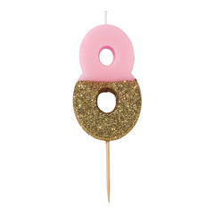 Pink & Gold Glitter Birthday Number Candle - 8