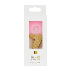 Pink & Gold Glitter Birthday Number Candle - 9