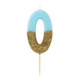 Blue & Gold Glitter Birthday Number Candle - 0