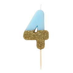 Blue & Gold Glitter Birthday Number Candle - 4