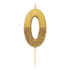 Gold Glitter Birthday Number Candle - 0