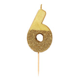 Gold Glitter Birthday Number Candle - 6