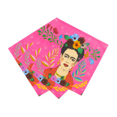 Pink Frida Kahlo Cocktail Paper Napkins - 20 Pack