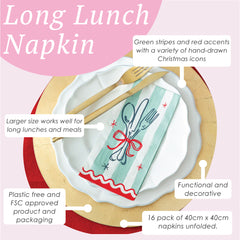 Christmas Icons Long Lunch Paper Napkins - 16 Pack