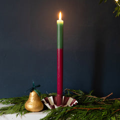 Burgundy Stripe Scalloped Candle Holder