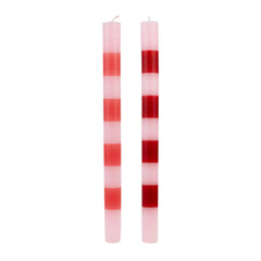 Pink & Red Stripe Dinner Candles - 4 Pack