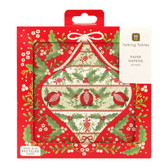 Folk Red Christmas Paper Napkins - 20 Pack