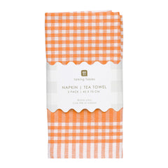 Orange & White Fabric Gingham Napkins/Tea Towels - 2 Pack