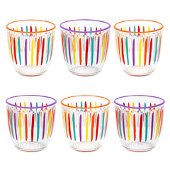 Bright Striped Multi-Coloured Glass Tumblers - 6 Pack