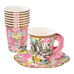 Pink Mad Hatters Tea Party Teacups & Saucers - 12 pack