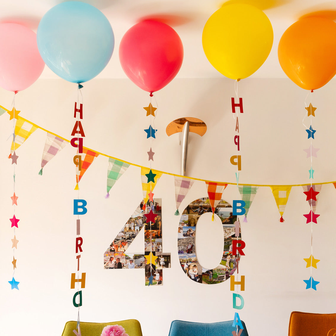 Colourful Birthday Balloons with Star and Happy Birthday Tails - 5 Pack: