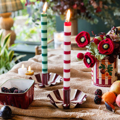 Burgundy Stripe Scalloped Candle Holder