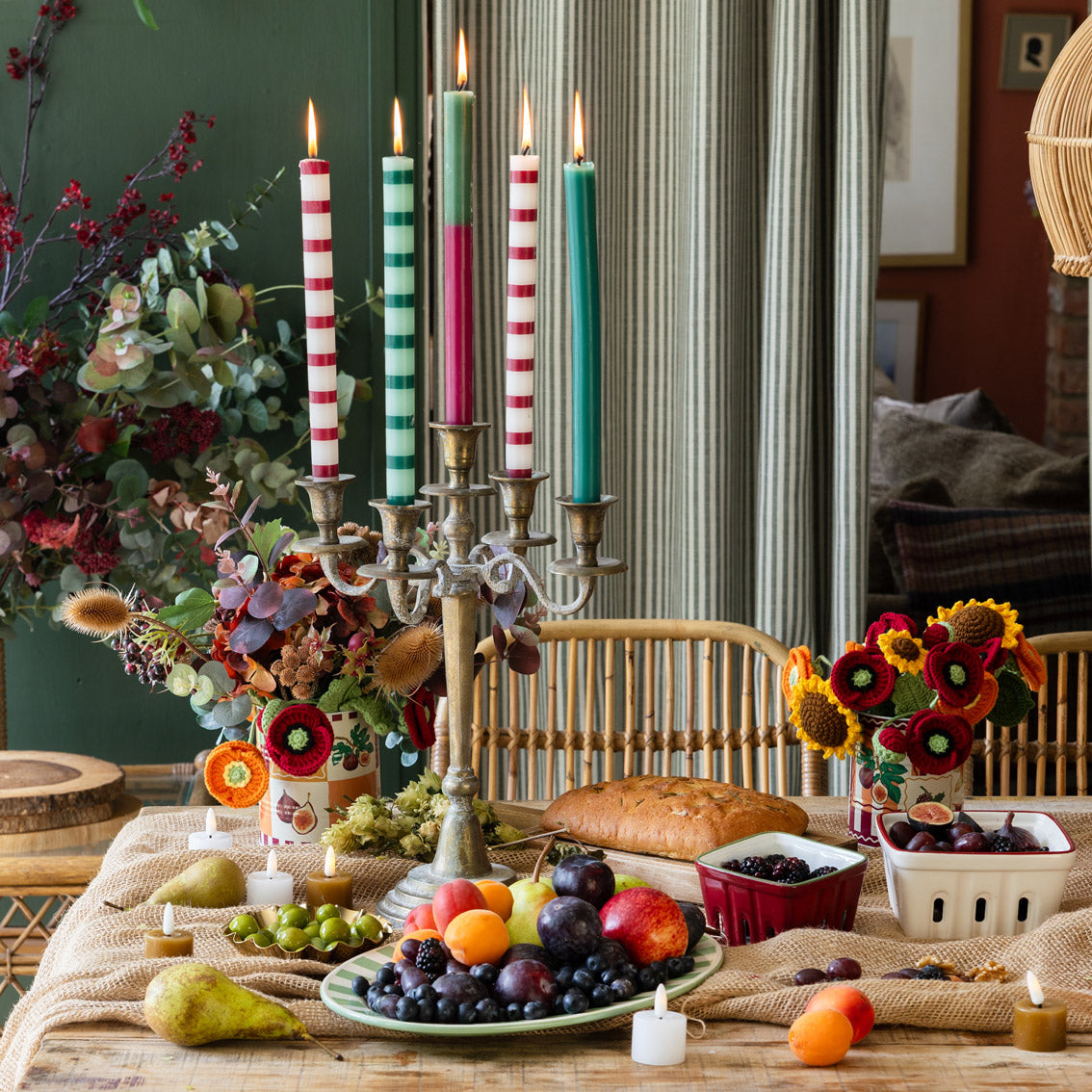Green & Burgundy Straight Dinner Candle