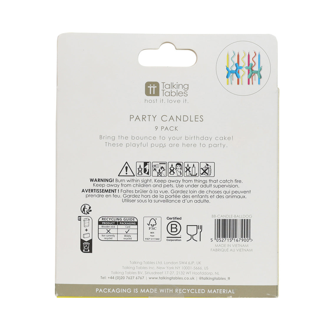 Balloon Dog Birthday Candles - 9 Pack
