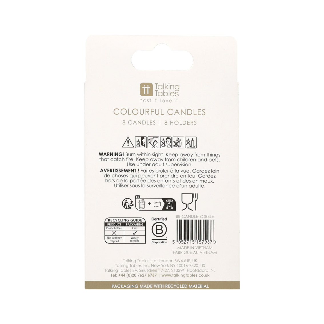Colourful Bobble Birthday Candles - 8 Pack