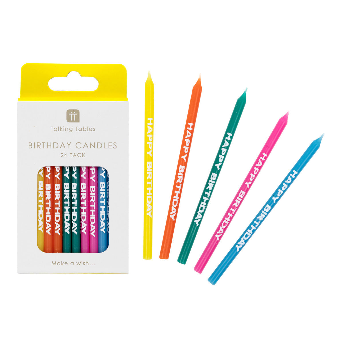 Multi-Coloured Happy Birthday Candles - 24 Pack
