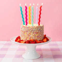 Colourful Tall Wavy Happy Birthday Candles - 12 Pack: