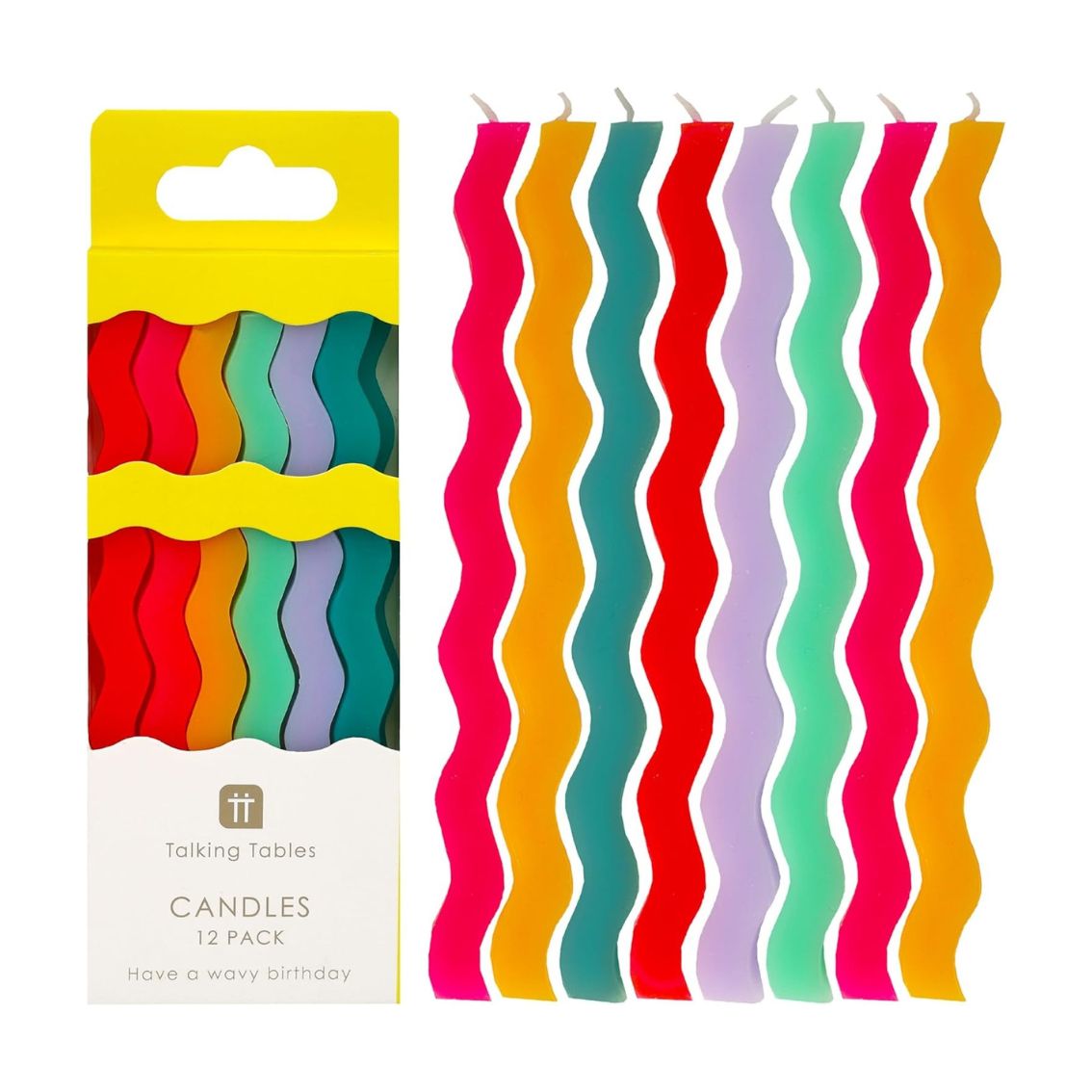 Colourful Tall Wavy Happy Birthday Candles - 12 Pack: