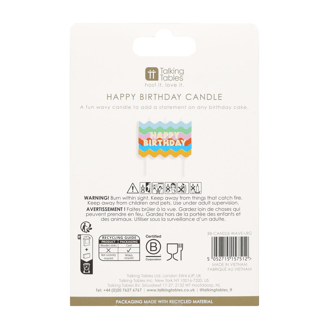 Colourful Large Wavy Happy Birthday Candle