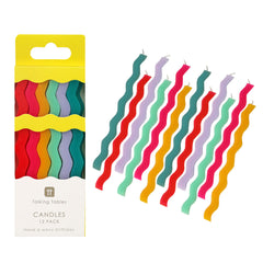 Colourful Tall Wavy Happy Birthday Candles - 12 Pack: