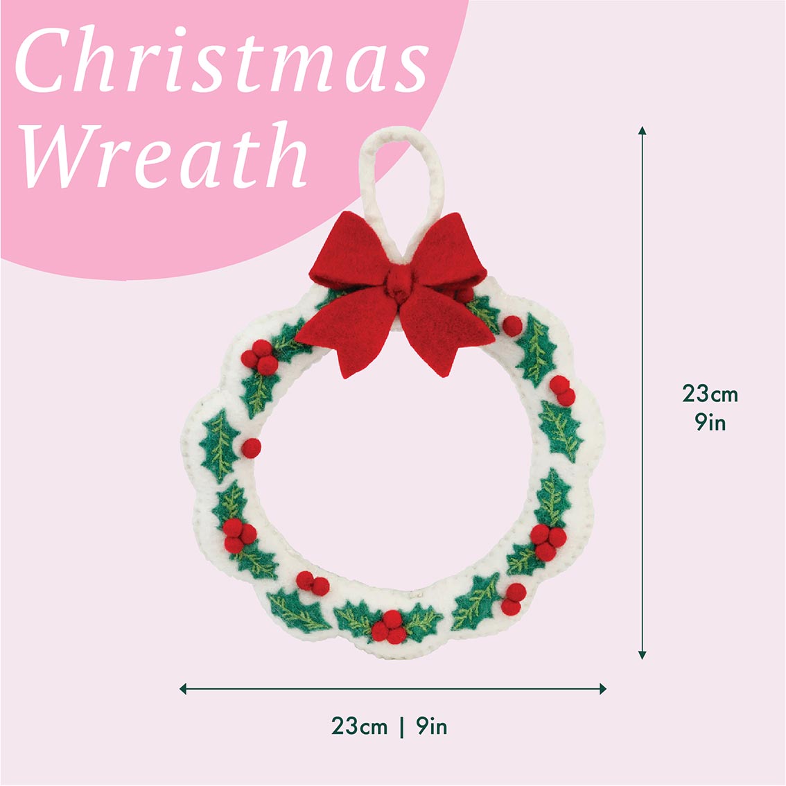 Holly Felt Christmas Wreath - 22cm