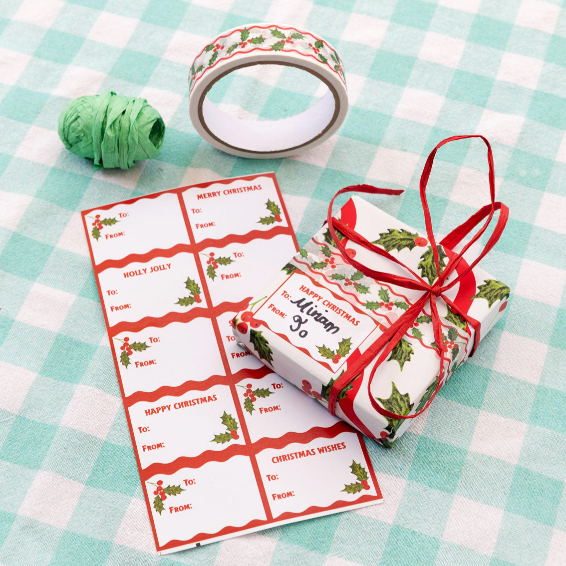 Holly Christmas Paper Gift Tape - 20m
