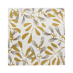 Gold Mistletoe Christmas Paper Napkins - 20 Pack