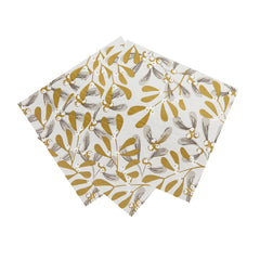 Gold Mistletoe Christmas Paper Napkins - 20 Pack