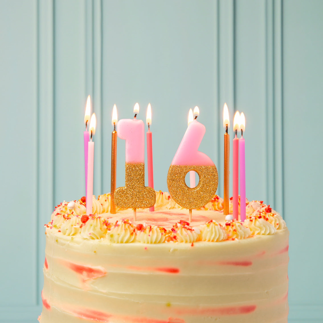 Pink & Gold Glitter Birthday Number Candle - 1