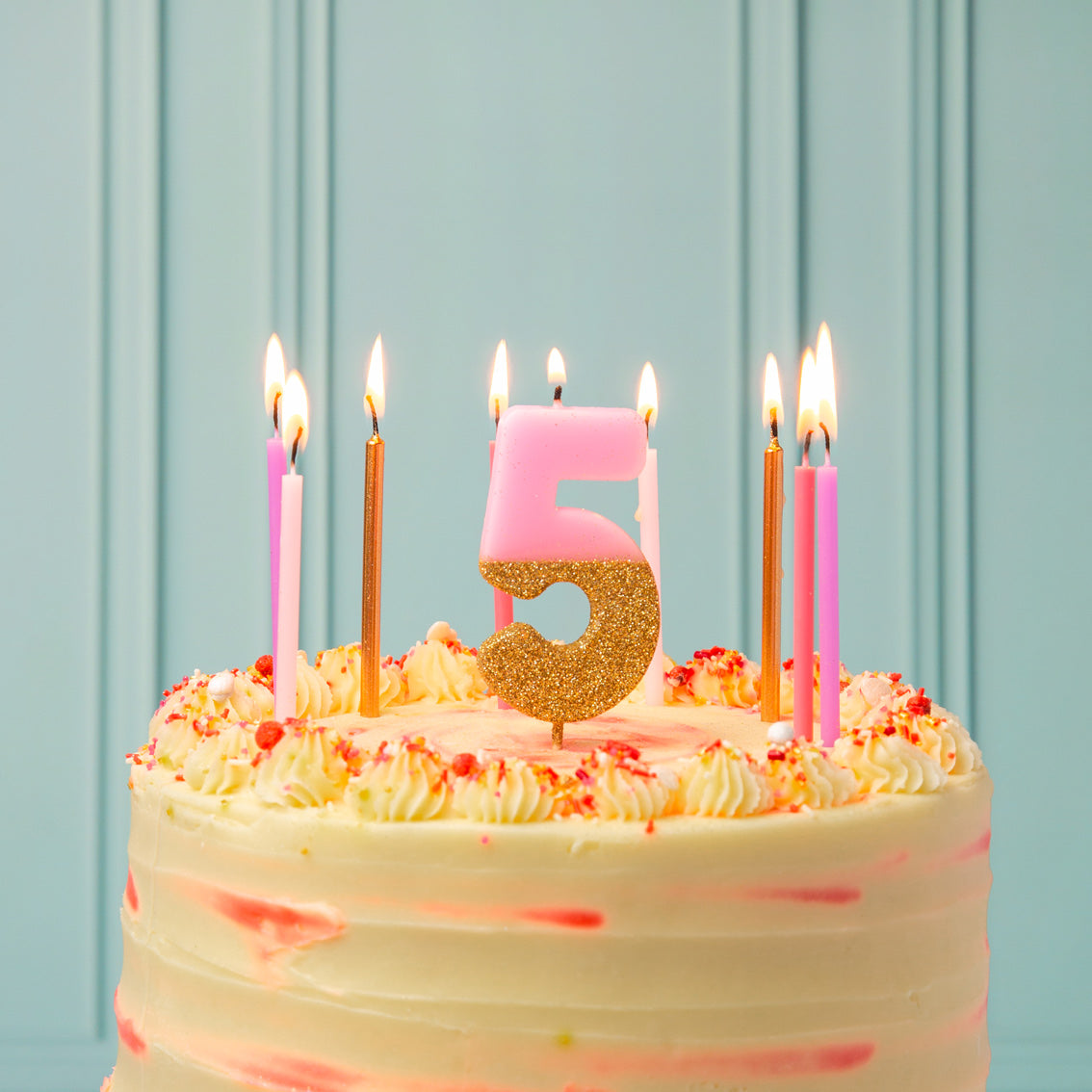 Pink & Gold Glitter Birthday Number Candle - 5