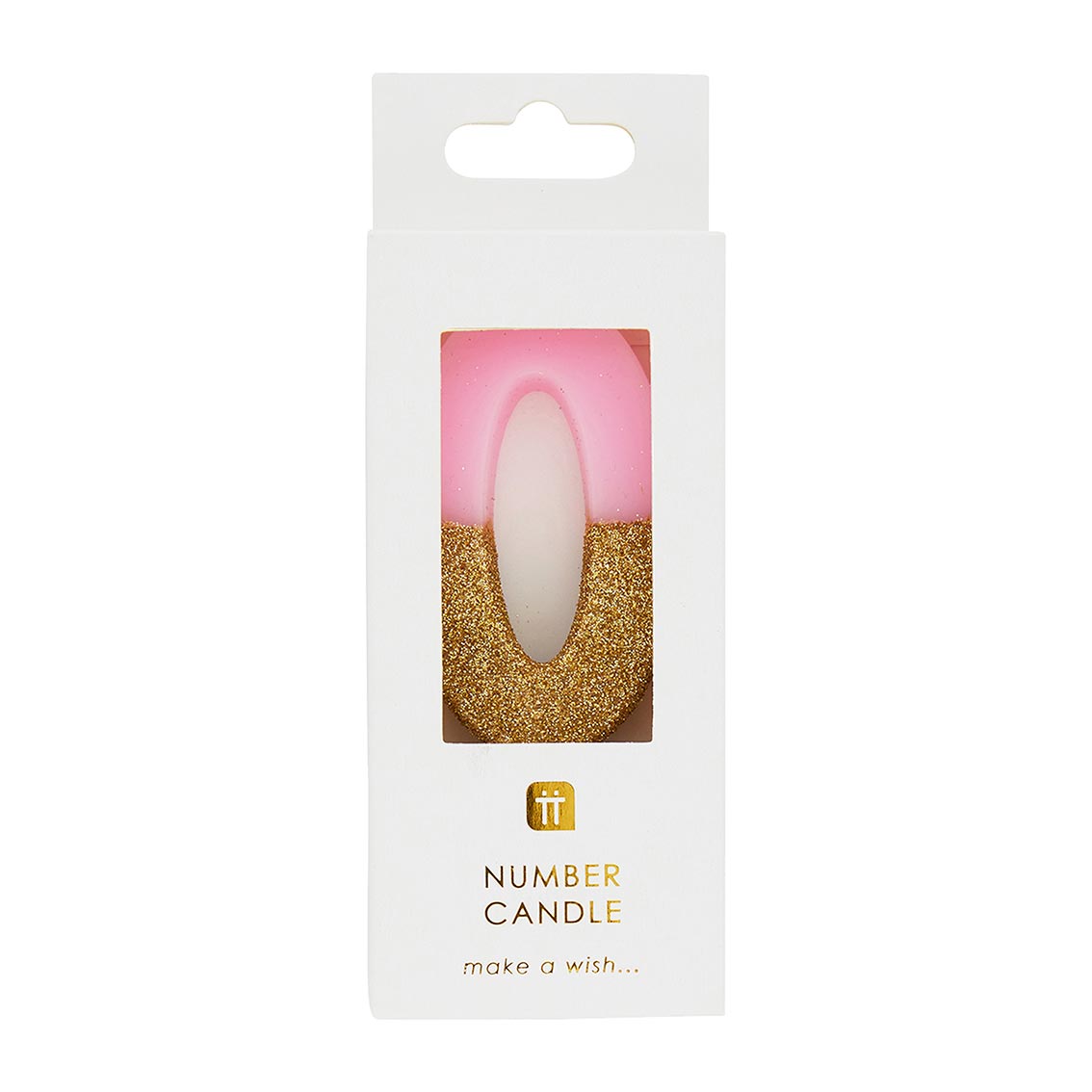 Pink & Gold Glitter Birthday Number Candle - 0