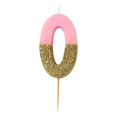 Pink & Gold Glitter Birthday Number Candle - 0