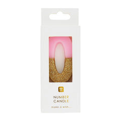 Pink & Gold Glitter Birthday Number Candle - 0
