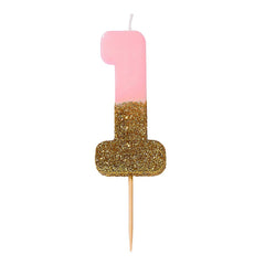 Pink & Gold Glitter Birthday Number Candle - 1