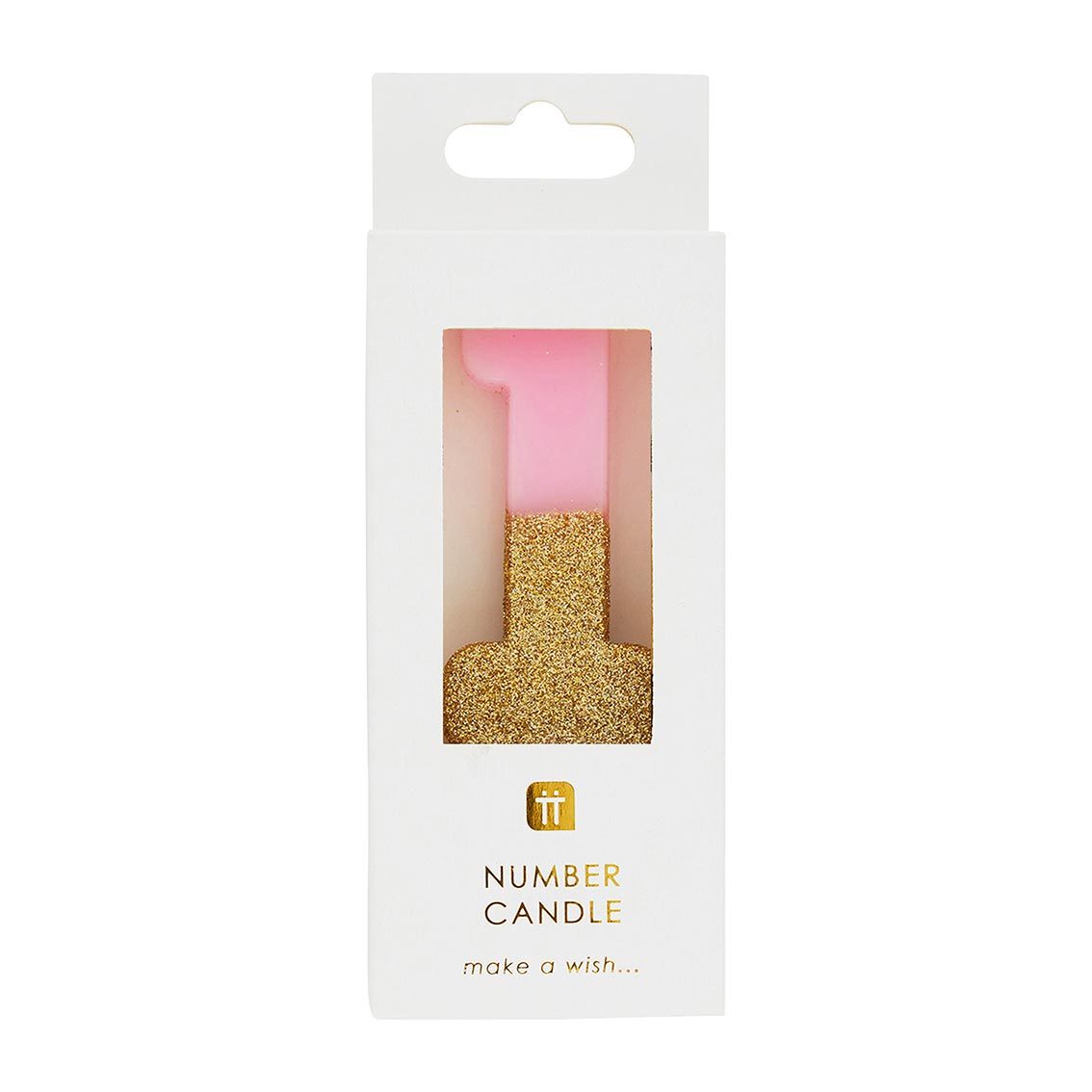 Pink & Gold Glitter Birthday Number Candle - 1