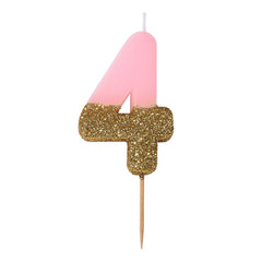 Pink & Gold Glitter Birthday Number Candle - 4
