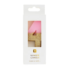 Pink & Gold Glitter Birthday Number Candle - 4