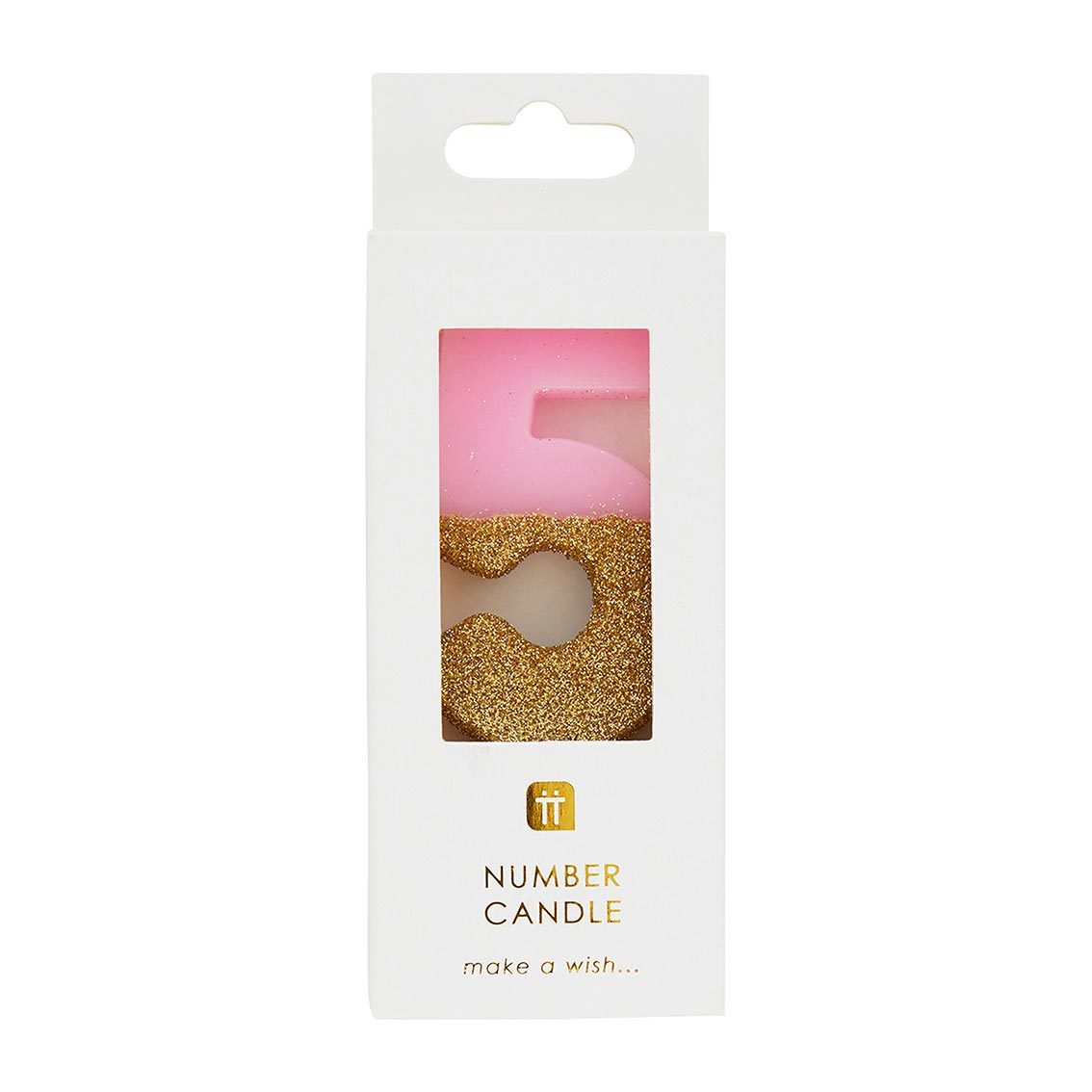 Pink & Gold Glitter Birthday Number Candle - 5