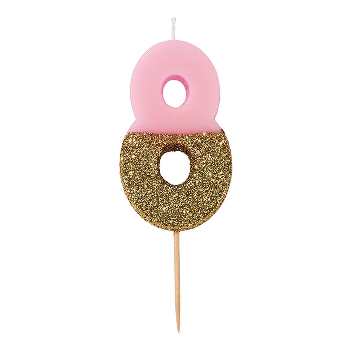 Pink & Gold Glitter Birthday Number Candle - 8