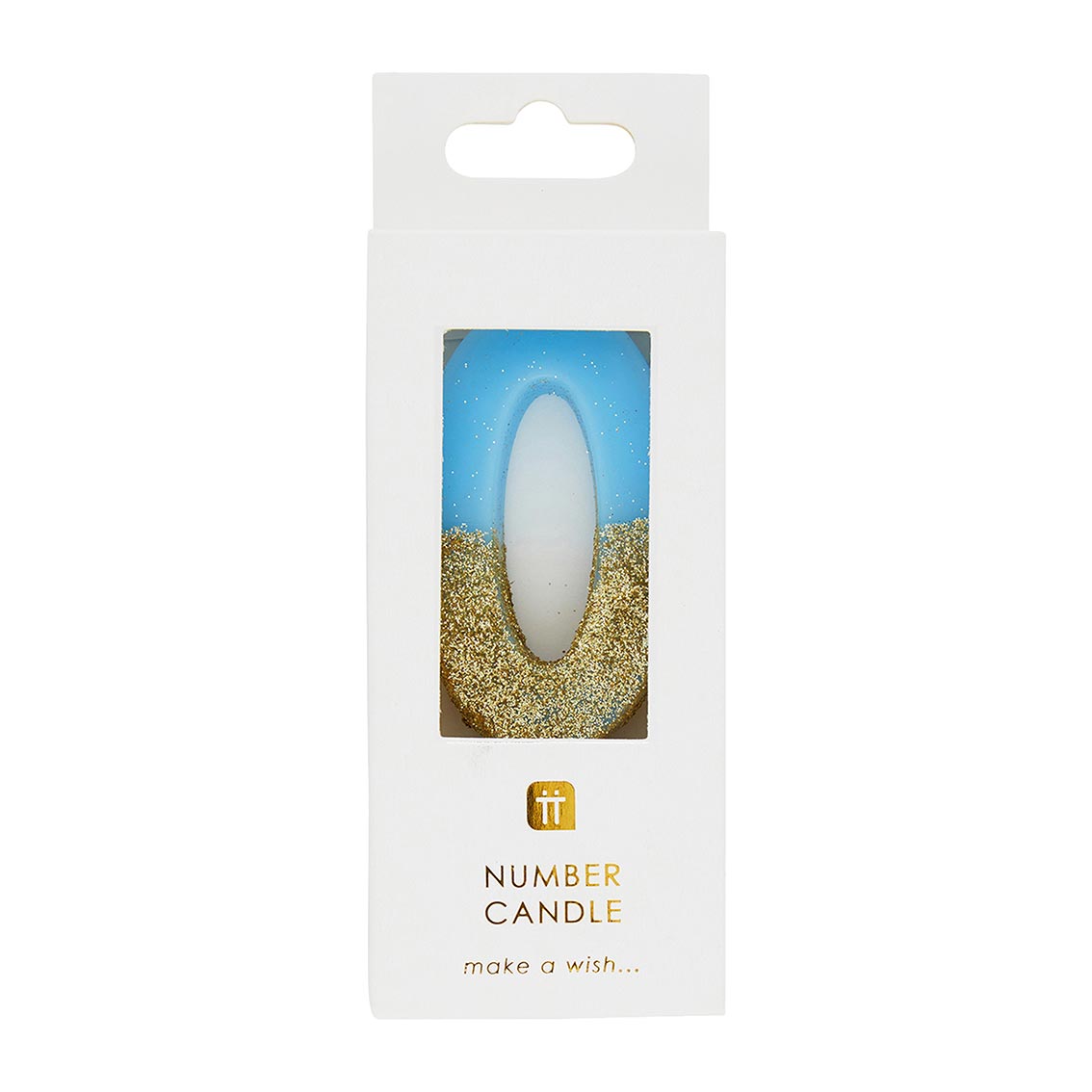 Blue & Gold Glitter Birthday Number Candle - 0