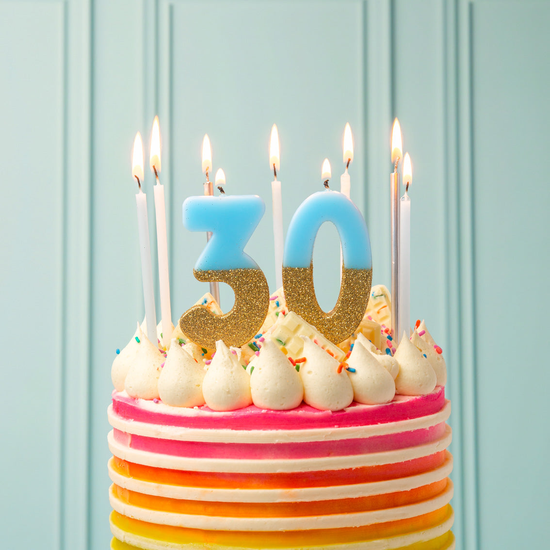 Blue & Gold Glitter Birthday Number Candle - 0