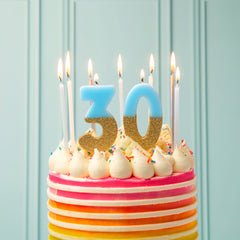 Blue & Gold Glitter Birthday Number Candle - 0