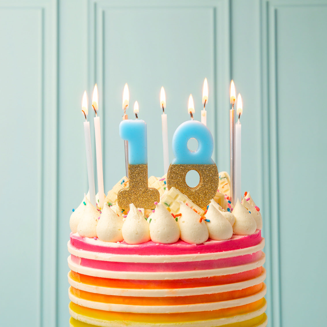Blue & Gold Glitter Birthday Number Candle - 8