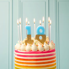 Blue & Gold Glitter Birthday Number Candle - 8